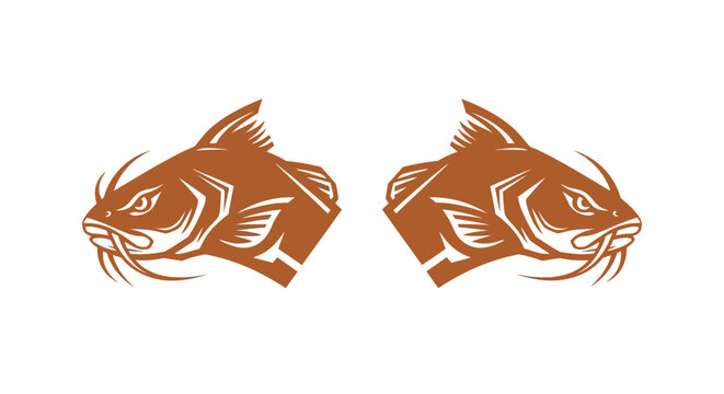Two stylized orange cat heads facing opposite directions.