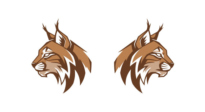 Dual Lynx Head Illustration in Brown and Orange Tones.