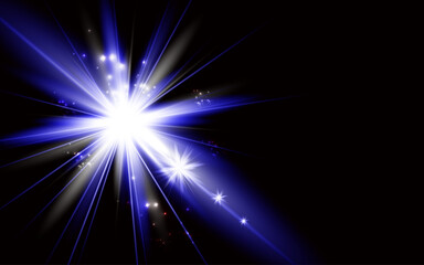 Fototapeta premium Ice blue dual starburst light flare explosion on black background