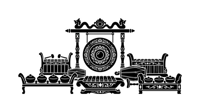 Traditional Indonesian Gamelan Musical Instruments Silhouette Vector