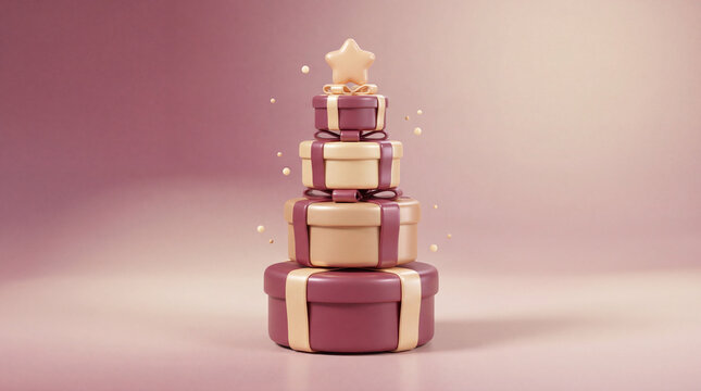 3D Christmas gift boxes stacked like a festive tree with star topper