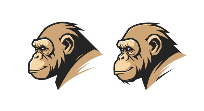 Two cartoon gorilla heads in profile view.