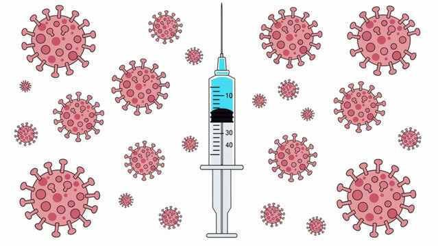 medical vaccination syringe with virus particles covid covid19 pandemic health immunization coronavirus imagery