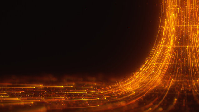Golden abstract data flow in cyber black hole. 3D quantum information vortex with magic particles.