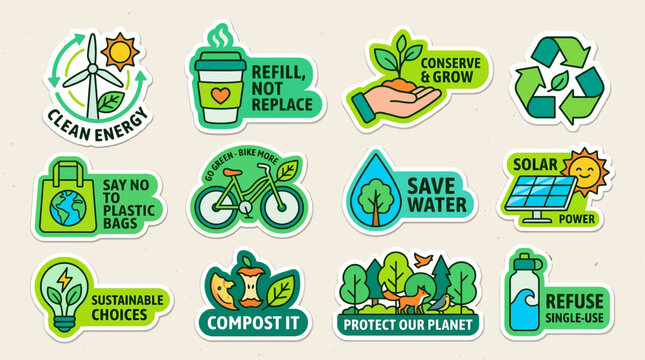 Eco friendly stickers for sustainable living.