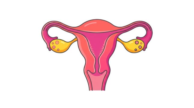 Illustration of human female reproductive system with healthy ovaries and uterine anatomy.