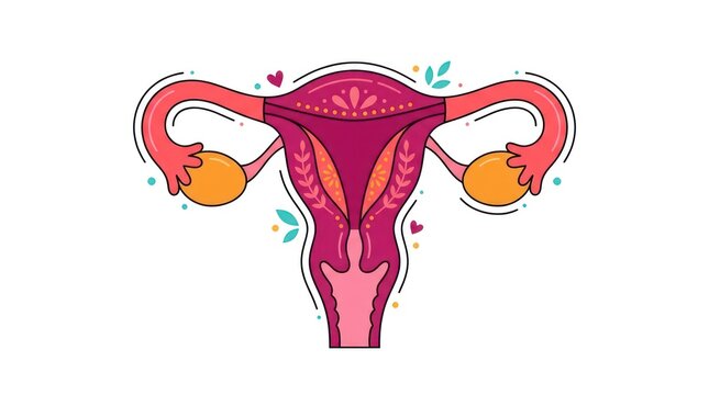 Detailed flat vector illustration of uterus and ovaries decorated with ethnic pattern art.