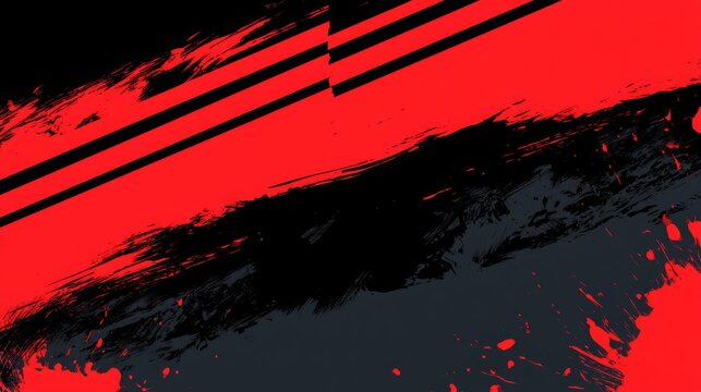 Red and black esports banner with electric stripes, grunge brush effects, paint splashes, and dynamic gaming graphics 