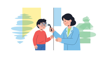 Fototapeta premium Doctor examines child's ear, medical consultation, healthcare illustration