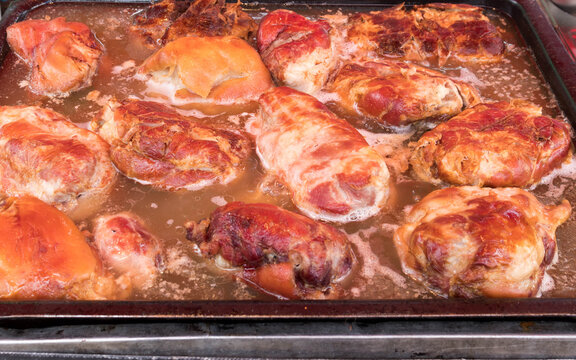 Grilled ham hock at a festival, street food