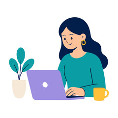 Young woman working on laptop vector illustration © MS Graphics