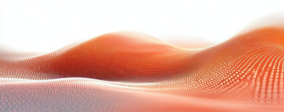 flowing orange dotted mesh waves on bright white background conveying calm futuristic motion