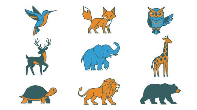 A digital illustration depicts various animals including a bird, fox, owl, deer, elephant, giraffe, turtle, lion, and bear.