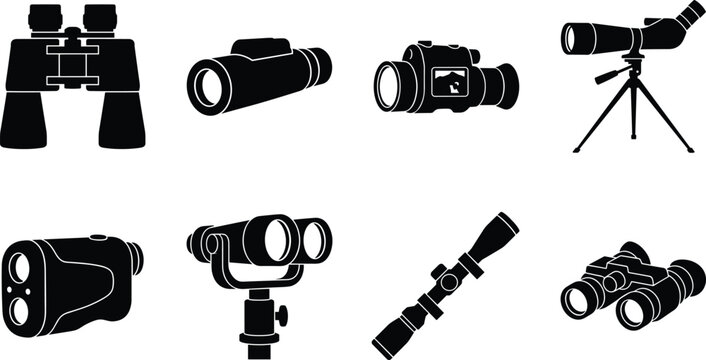 Optical Equipment Silhouette Icons Collection with Binoculars Telescope Monocular Scope and Night Vision Devices