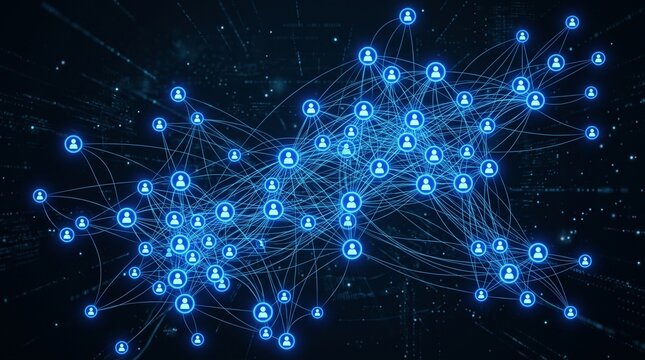 Glowing digital network of connected nodes