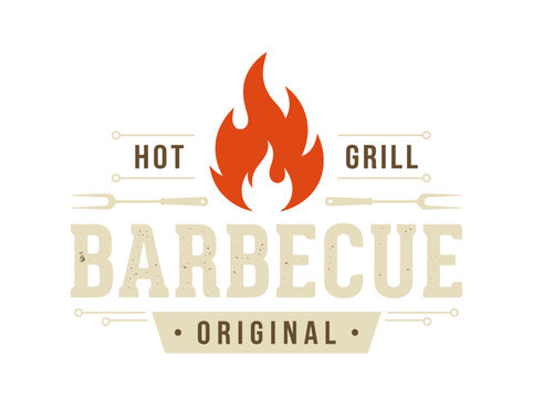 Barbecue Original Hot Grill Logo with Flame Icon and Vintage Typography