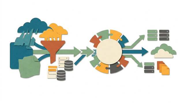 illustration of rainstorm weather with funnel cloud clouds and data flow visual for weather forecast or climate analysis