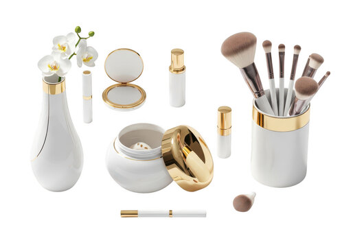 Luxury cosmetic makeup brushes and skincare bottles set