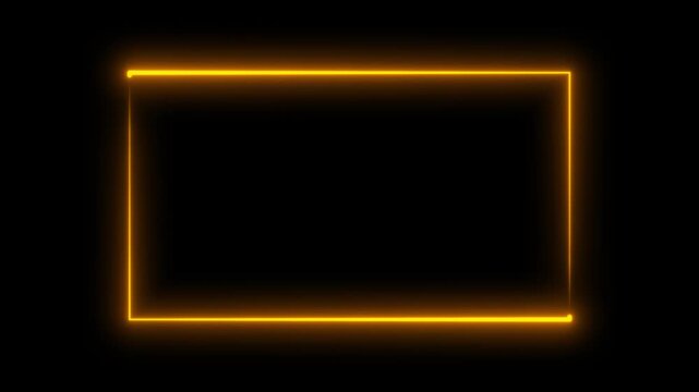 Glowing Orange neon rectangle frame on a black background. Modern futuristic light border design suitable for video overlays, gaming intros, technology visuals, and digital motion graphics projects. 