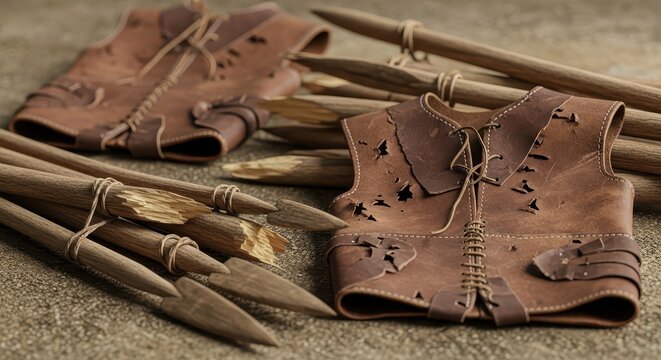 Discarded Leather Jerkins and Wooden Arrows