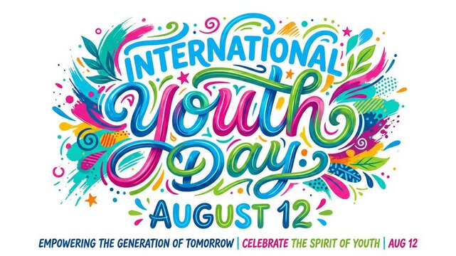 Colorful International Youth Day August 12 decorative typography.