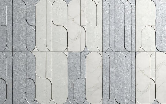 Modern geometric wall tiles with marble and textured stone finish