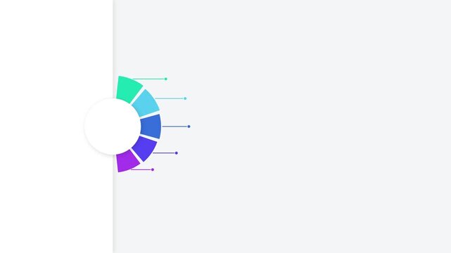Circular infographic chart with five colorful segments and data callouts