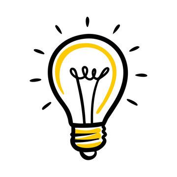 Doodle light bulb icon, symbol of innovation and creative ideas.