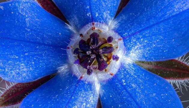Vibrant Blue Borage Starflower in Extreme Macro Close-up Highlighting Intricate Petal Texture and Center