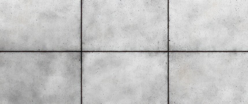 six weathered concrete slabs arranged in a clean grid with dark seams and speckled surface, minimalist industrial and austere mood