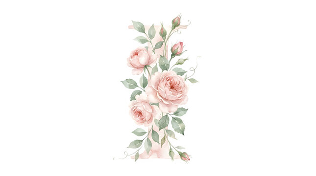 Watercolor floral letter I with pink roses, elegant botanical alphabet initial, romantic flower arrangement for wedding stationery and monograms