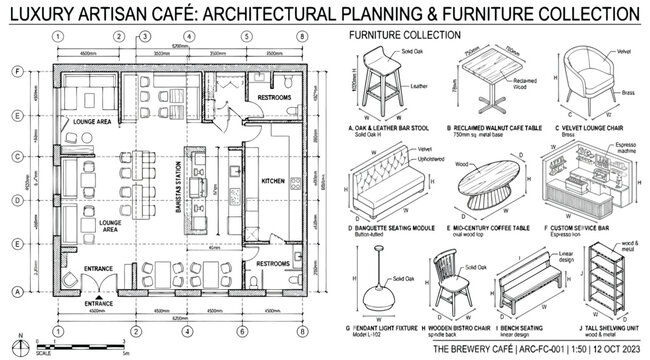 Luxury artisan caf architectural planning and furniture collection
