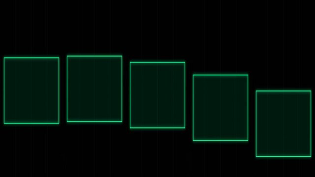 Neon green rectangle wave animation on black background