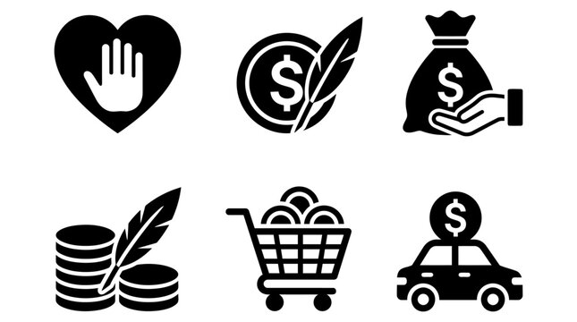 Black icons set of finance and shopping