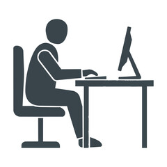 Fototapeta premium Modern silhouette of a professional sitting at a desk with a computer in a minimalist workspace office work concept