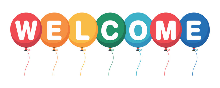 Welcome letter balloons set colorful floating party decoration isolated on transparent background design.