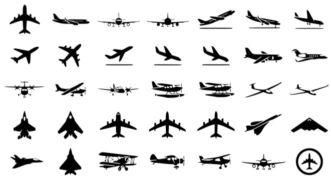 30 Airplane Silhouette Vector Icons Collection