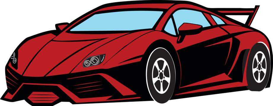 A sleek red sports car with a spoiler on a white background vector illustration