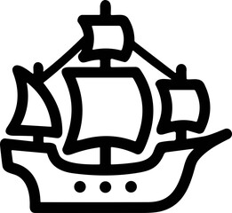 Stylized silhouette of a majestic sailing ship with three masts and billowing sails, black and white vector. © tukimanpo