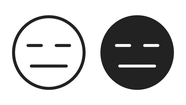 Indifference Emoji Icons: Two minimalist emoji icons, one outlined in white and the other solid black, convey a feeling of indifference or neutrality with their straight-line features.
