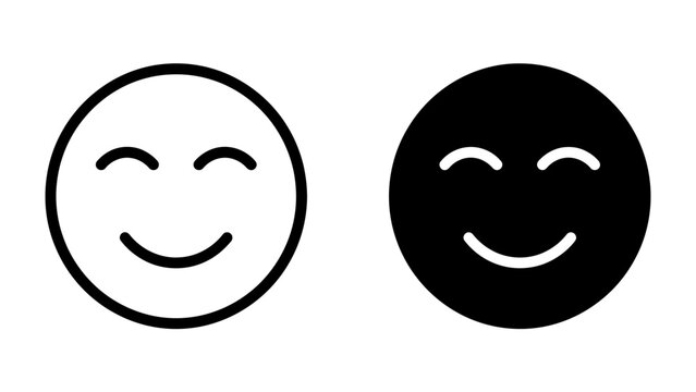 Simple Emoticon Faces: Two minimalist emoticon faces, one outlined and the other solid black, express a feeling of contentment and happiness with their closed eyes and gentle smiles.