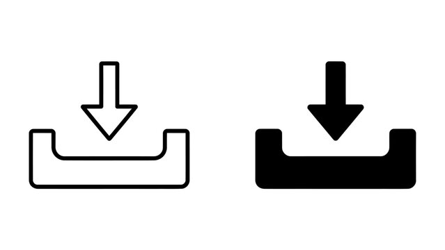 Download Icons: Two distinct icons represent the download action, one in a clean outline and the other filled with solid black, both featuring a downward-pointing arrow entering a receptacle.