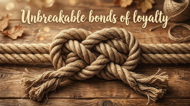 Intricate Knot of Intertwined Ropes on Wood Texture