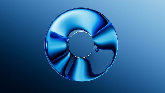A shiny blue fan blade spins against a gradient blue background. 3d render illustration.