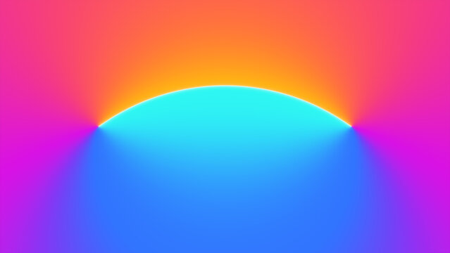 A vibrant gradient arches over a smooth, glowing blue dome against a colorful background.