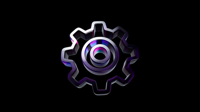Shiny metallic gear icon with colorful light reflection 3D Icon