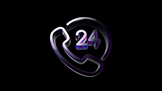 Shiny 3d metallic twenty four hour customer service phone icon symbol 3D Icon