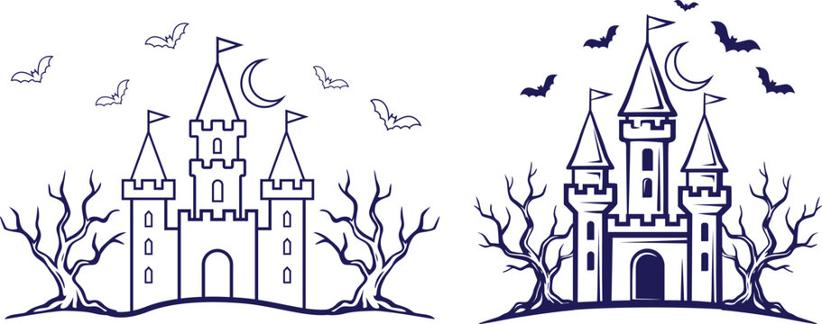 Spooky Halloween Haunted Castle Vector Illustration