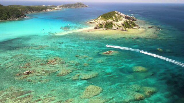 Aerial View of Aharen Beach, Tokashiki Island, Okinawa, Japan