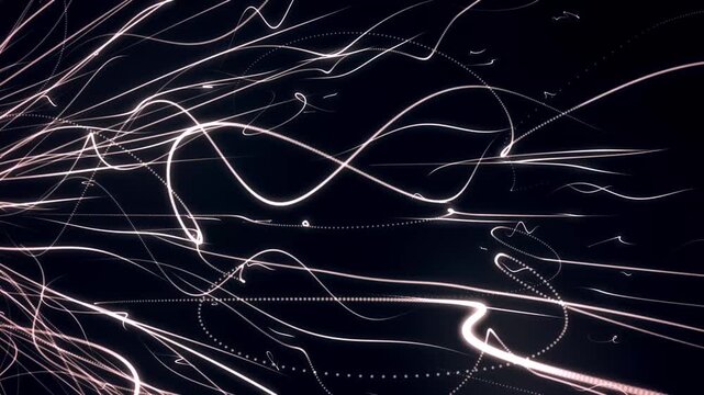 Abstract light trails dance across a deep black void